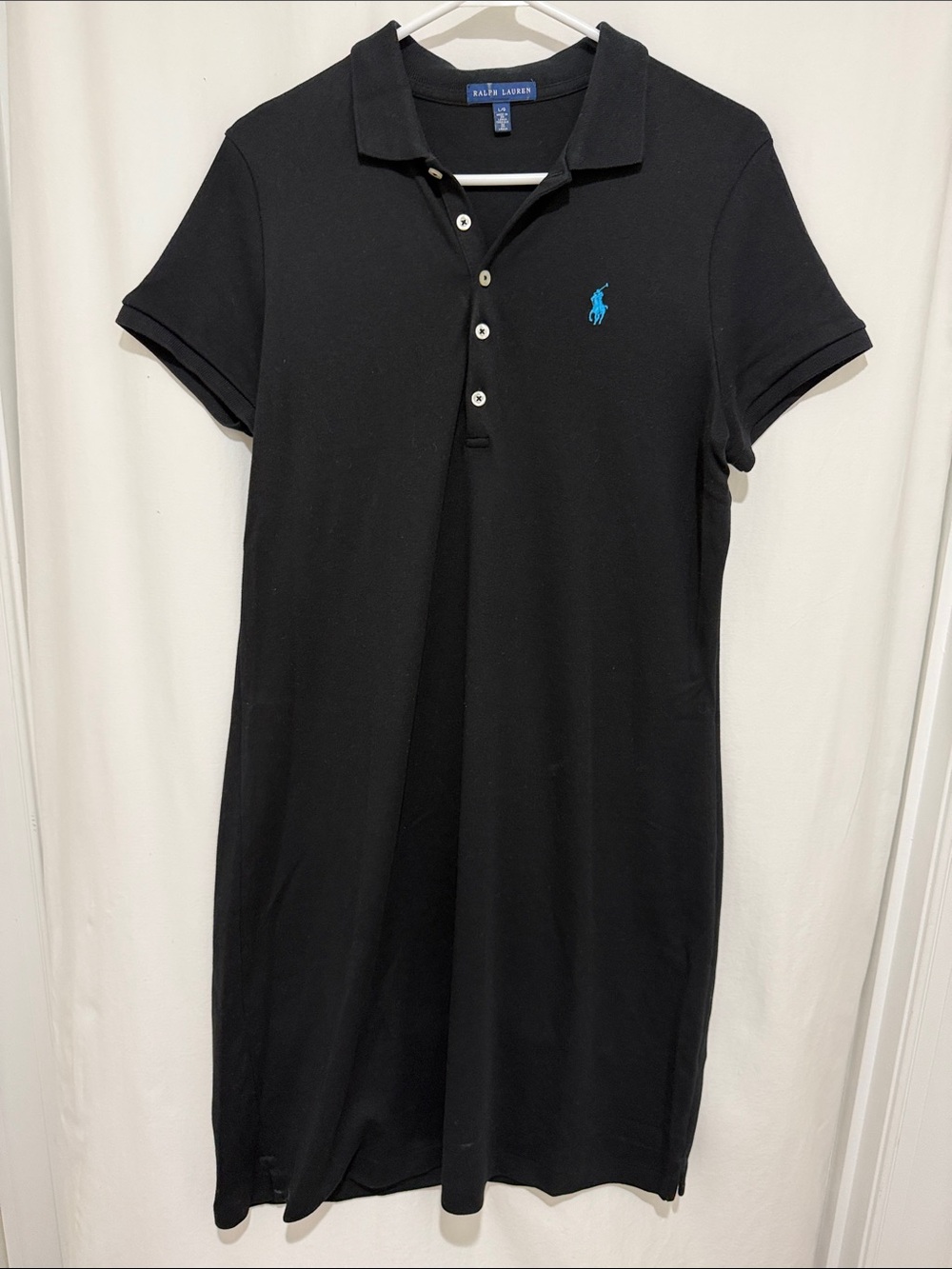 Ralph Lauren Black Polo Shirt Dress Blue Pony Logo Classic 100% Cotton Size L - Picture 2 of 6
